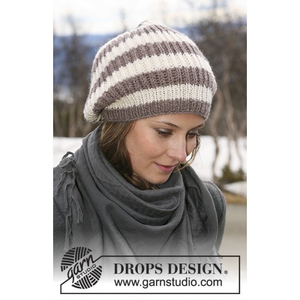 Hue i patent og striber gratis strikkeopskrift